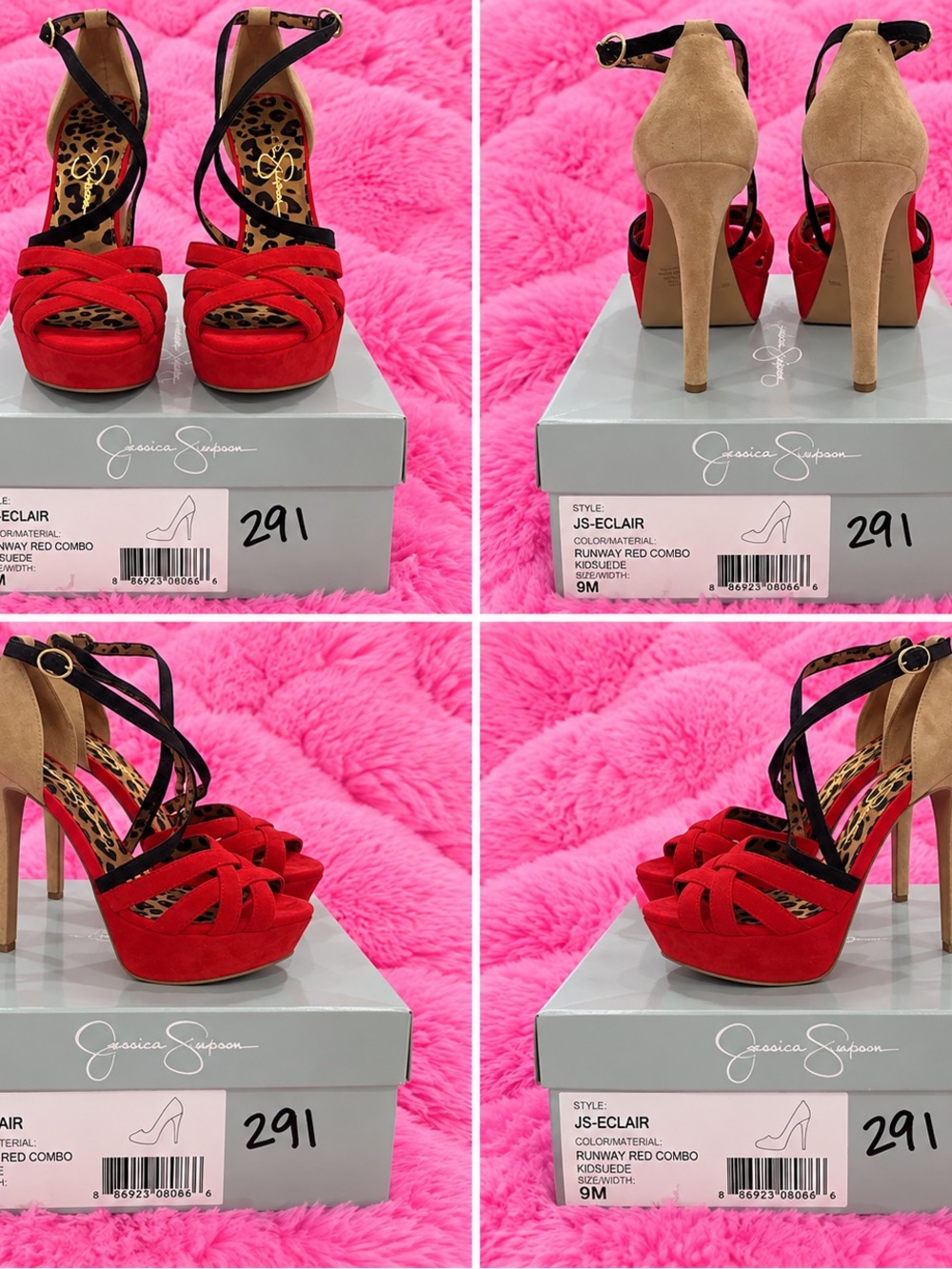 Jessica Simpson Red and Tan Suede Leopard-Print Platform Heels